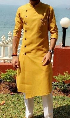 Boys Kurtis Design, Kurta Men Design Style, Man Kurta Designs Style, Haldi Kurta For Men, Wizards Robe, Men Kurta Designs Style, Designer Kurta For Men, Wizarding Fashion, Kurta Designs Men's