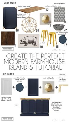 an info sheet with the words create the perfect modern farmhouse style island and stools