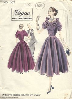 1951 Vintage VOGUE Sewing Pattern B30 DRESS (1428) Vintage Fashion Sketches, Vogue Dress Patterns, 1950s Sewing Patterns, Vintage Vogue Sewing Patterns, Patron Vintage, Vogue Vintage, Dress Patterns Free, Vogue Dress, Vintage Dress Patterns