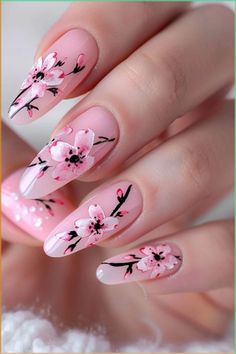 Blossom Nail Designs, Cherry Blossom Nails Design, Blossom Nails, Elite Nails, Paris Nails, Fashionable Nails, Cherry Blossom Nails