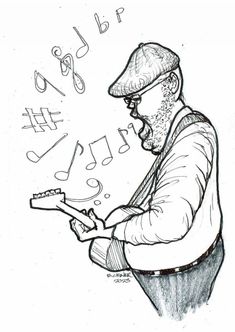 a drawing of a man playing the guitar