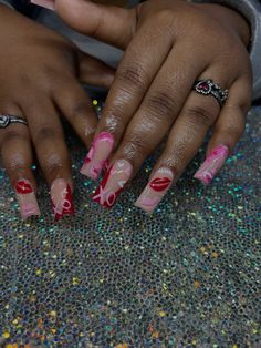 IG: Nailsgetlaid Pink and red vday acrylic nails #trendy #nailsofinstagram #pinknails #rednails #insponails Valentines Day Nail Set, Valentines Day Nail, Vday Nails, Hard Nails, Drip Nails, Nail Designs Valentines, Colored Acrylic Nails, Girly Acrylic Nails, Nail Designs Spring