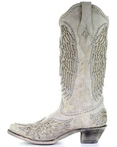 Corral Women's Angela Western Boots - Snip Toe, White Wing Boots, Wedding Boots, Corral Boots, White Cross, White Crosses, Heel Caps, Western Leather, Beautiful Boots, Boot Brands