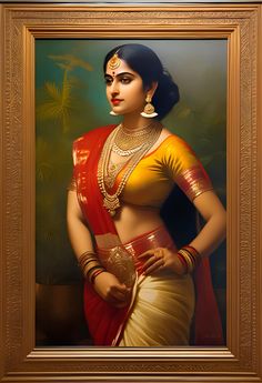 an oil painting of a woman in a sari