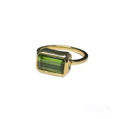 Green Goddess Ring 14K Gold Green Tourmaline 2.67ct Horizontal Ring Modern Tourmaline Emerald Cut Rings, Modern Tourmaline Rings In Emerald Cut, Modern Tourmaline Rings With Emerald Cut, Yellow Gold Tourmaline Emerald-cut Ring, Formal Tourmaline Baguette Cut Rings, Formal Tourmaline Ring With Baguette Cut, Emerald Cut Tourmaline Ring Fine Jewelry, Emerald Cut Tourmaline Ring In Fine Jewelry Style, Modern Tourmaline Rings With Bezel Setting