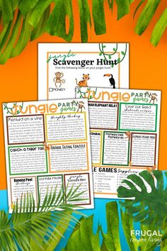 the scavenger hunt printable game is shown in front of some palm leaves