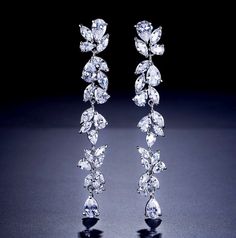 Wedding Jewelry - Cubic Zirconia Bridal Earrings - Available in Silver Luxury Elegant Chandelier Earrings For Anniversary, Long Earrings Diamond, Cubic Zirconia Bridal Earrings, Bridal Wedding Earrings, Cheap Earrings, Silver Statement Earrings, Long Drop Earrings, Statement Drop Earrings, Earrings Crystal