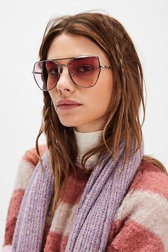 Just as effortless as they are essential, these so cool sunglasses are featured in an oversized, aviator silhouette with unique angle detailing, defined bar brow, and tinted lenses for added dimension. * Aviator style * Oversized silhouette * Defined brow bar * Adjustable nose pads * Gripped ends | Paloma Oversized Aviator Sunglasses by Free People in Pink Oversized Aviator Sunglasses, Brow Bar, Aviator Style, Cool Sunglasses, Oversized Silhouette, Boho Clothing, Aviator Sunglasses, Paloma, Boho Outfits