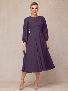 Plum Detachable Dress, Wedding Guest Dresses, Sleeves Dress, Mother Of The Bride Dress, Dress Purchase, Groom Style, Tea Length, Guest Outfit, Mother Of The Bride Dresses