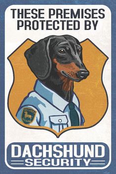 a dachshund security badge with the words these premises protected by