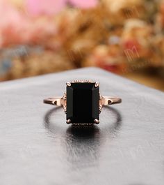 Black Rectangular Stone Ring For Anniversary, Black Rings With Rectangular Stone For Anniversary, Onyx Gemstone Rings For Wedding, Black Oval Emerald Ring For Formal Occasions, Oval Black Emerald Ring For Anniversary, Black Oval Emerald Gemstone Ring, Black Oval Emerald Ring, Black Rectangular Jewelry For Wedding, Black Agate Stone