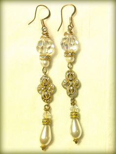 pearl drop earrings by oohjacquelina on Etsy, $125.00 Adjustable Sparkling Gold Necklace, Exquisite Crystal Dangle Jewelry, Elegant Jeweled Dangle Jewelry, Gold Dangle Necklaces With Sparkling Stones, Gold Teardrop Jewelry With Rhinestones, Exquisite Gold Drop Jewelry, Jeweled Cubic Zirconia Dangle Jewelry, Handmade Crystal Jewelry For Anniversary, Dainty Gold Rhinestone Jewelry