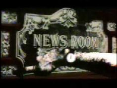 an old news room sign is shown in black and white