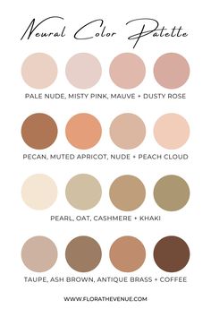 the neutral color palette is shown in different shades and sizes, including pinks, browns,