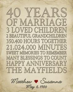 an old poster with the words 40 years of marriage