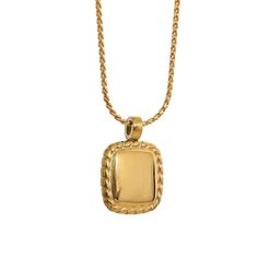 Make a bold statement with the Serena Necklace. This unisex piece features a unique, chunky square metal pendant, encased in luxurious 18k gold-plated stainless steel. The substantial chain adds a touch of modern edge, making it a versatile necklace for both men and women. Lightweight at only 7 grams and comfortable for all-day wear. Square Metal Pendant 18k Gold-Plated Stainless Steel Sleek Chain Design Lightweight (5g)