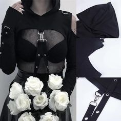 Cute Goth Outfits, Alt Clothes, Drawing Anime Clothes, Crop Hoodie, Women Long Sleeve Tops, Goth Outfits, Top For Women, Kawaii Clothes, Goth Fashion