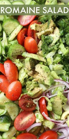 a salad with tomatoes, lettuce and avocado in it