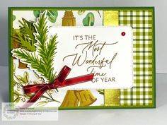 Stampin' Up! Season of Green and Gold Paper with the Golden Greenery Bundle and the Greetings of the Season Bundle for Christmas cards. Specialty Paper, Gold Paper, 12 Weeks, Stampin Up Cards, One Time, Wonderful Time