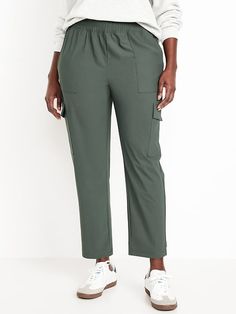 Utility Ankle-length Pants With Elastic Waistband, Stretch Ankle-length Cargo Bottoms, Stretch Ankle-length Cargo Pants, Casual Mid-rise Cargo Pants With Elastic Waistband, Sporty Ankle-length Cargo Pants For Work, Cargo Pants With Elastic Waistband, Straight Leg Cargo Pants With Pull-on Style For Fall, Fall Straight Leg Pull-on Cargo Pants, Straight Leg Pull-on Cargo Pants For Fall