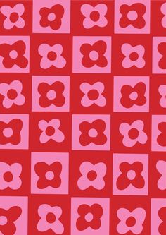 a red and pink pattern with hearts on the bottom, in square shapes that appear to be interlocked