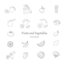 the fruits and vegetables are drawn in pencil on a white background with an inscription that says,