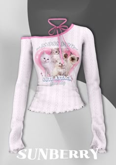 a white shirt with two cats on it and the words sunberry written in pink