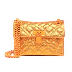 Size: 5.5" H X 7.5" W X 2 " D Color: Orange Condition: New With Tags Adjustable Dual Chain Shoulder Strap, 12"-23" Chain Strap Drop Quilted Leather Construction Foldover Flap With Magnetic Closures Exterior Features Orange-Toned Lock Hardware Orange Chain Strap Leather Interior: Logo-Jacquard Polyester Lining Imported Pad Lock, Metallic Orange, Glitter Bag, Hobo Tote Bag, Brown Crossbody Bag, Quilted Purses, Leather Pillow, Kurt Geiger, Mini Crossbody Bag