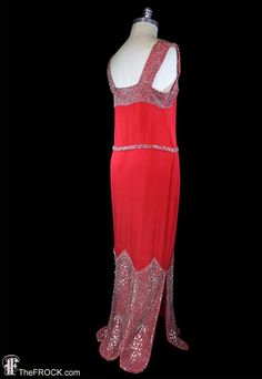 1920 flapper era dress heavily beaded silk chiffon gown red | Etsy Elegant Red Flapper Dress With Sequins, Elegant Red Sequined Flapper Dress, Red Sleeveless Flapper Dress, Red Gatsby Evening Dress, Elegant Red Flapper Dress For Evening, Elegant Red Flapper Evening Dress, Red Sequined Flapper Dress For Evening, Red Vintage Flapper Dress For Evening, 1920 Style