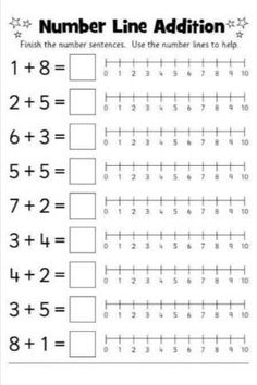 the number line addition worksheet is shown in black and white with numbers on it