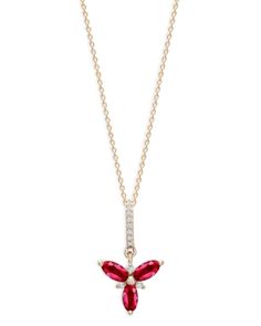 Bloomingdale's Ruby & Diamond Trio Pendant Necklace in 14K Yellow Gold, 18 - 100% Exclusive Luxury 14k Gold Red Necklace, Luxury Red 14k Gold Necklace, Fine Jewelry Red 14k Gold Necklace, Red 14k Gold Fine Jewelry Necklace, Formal Red 14k Gold Necklace, Exclusive Jewelry, Ruby Diamond, Red Gold, Amazing Jewelry