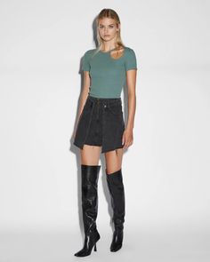 Double Denim Mini Skirt Fallen - Black | Ksubi ++ Edgy Fitted Cutoff Denim Skirt, Fitted Chic Asymmetrical Denim Skirt, Chic Fitted Asymmetrical Denim Skirt, Chic Asymmetrical Fitted Denim Skirt, Fitted Asymmetrical Denim Skirt For Fall, Chic Asymmetrical Denim Skirt For Fall, Spray On Jeans, Short Denim Skirt, Denim T Shirt