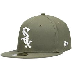 Officially Licensed MLB Men's New Era Olive White Logo 59FIFTY Fitted Hat - Chicago White Sox  This authentic Fanatics branded baseball hat is perfect for showcasing team spirit.  Flat bill design with ability to curve for a super trendy look and great addition to your sports apparel collection.          Surface washable MLB Batterman graphics on hat back, Embroidered graphics with raised details      Structured fit, Six panels with eyelets, Contrast-color underbill     Material: 100% Polyester Bill Design, New Era Logo, Chicago Shopping, Baseball Fan, Sports Apparel, White Sock, Fitted Hat, Chicago White Sox, Baseball Hat