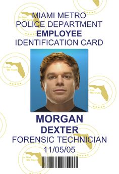 the identification card for morgan dexter is shown