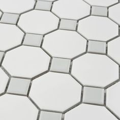 Octagonal Porcelain Mosaic Tile White & Grey Mosaic Tile Bathroom Wall, Mosaic Bathroom Floor, Guest Bathroom Design, Mosaic Pool Tile, Basement Redo, Bathrooms Ideas, Stainless Steel Tile, Recycled Tile