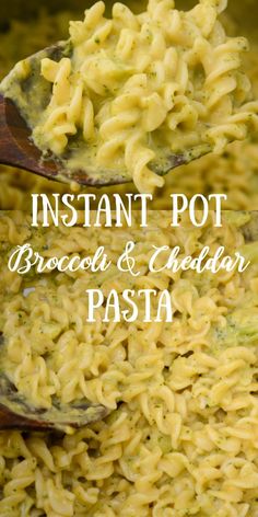 instant pot broccoli and cauliflower pasta in a pan with wooden spoons