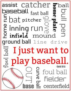 i just want to play baseball with all the words in red and black on white