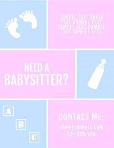 a babysitter's business card with the words need a babysitter?