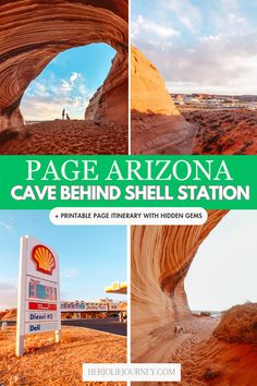 the page arizona cave behind shell station is featured in this postcard for an upcoming trip