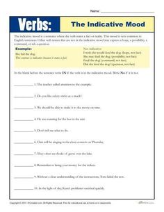 the indicative mood worksheet for students to practice their english speaking skills