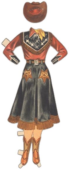 a drawing of a woman in a cowboy outfit