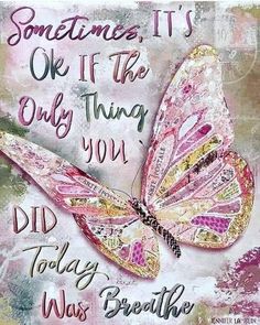 a pink and gold butterfly with some words on it's wings, saying sometimes it's ok if the only thing you did today