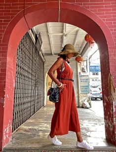 "Burnt Orange Cotton Jumpsuit for Summer A Beautiful and simple loose jumpsuit. Made with breathable 100 % cotton fabric perfect for summer/autumn. Sizing: Made in one size to fit M to L / US: 6/8/10/12 Measurement; Chest up to 40\" Hip 42\" Length 52\" **Model is a size US 6, 33\" bust, 35\" hip, 165 cm Tall** Description: Skinny strap. V neck. Wide legs and loose-fitting. 2 side pockets. Can easily dress up and down. Just pair it with a belt, vest, jacket. Easy to accessorized. --------------- Red Sleeveless Overalls For Summer, Red Sleeveless Summer Overalls, Red Cotton Summer Jumpsuits And Rompers, Red Cotton Jumpsuits And Rompers For Beach, Red Jumpsuits And Rompers With Pockets For Beach, Red Cotton Beach Jumpsuits And Rompers, Red Cotton Jumpsuit For The Beach, Red Beach Jumpsuits And Rompers With Pockets, Red Beach Jumpsuit With Pockets