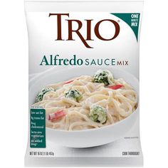 a bag of alfredo sauce mix on a white background