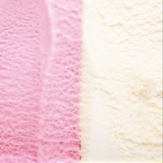 two different shades of pink and white ice cream on top of each other in a bowl