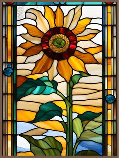 a stained glass window with a sunflower on it