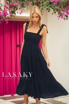 Lasaky - Stylish Printed Sleeveless Backless Dress with Waist Tie Black Sleeveless Maxi Dress With Tie Straps, Sleeveless Black Maxi Dress With Tie Straps, Casual Black Maxi Dress With Tie Straps, Tie Strap Dress, Trendy Maxi Dresses, Sunset Print, Lace Up Dress, Summer Elegant, Resort Dresses