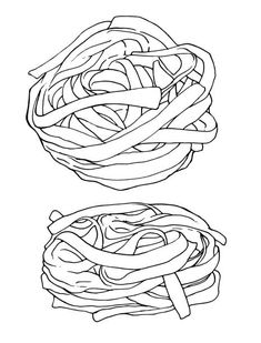 two different types of noodles in black and white, one with noodles on it