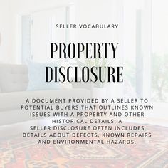 a living room with a couch and rugs in it that says, property disclosure