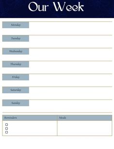 an image of a printable weekly planner for the week, with blue and white flowers